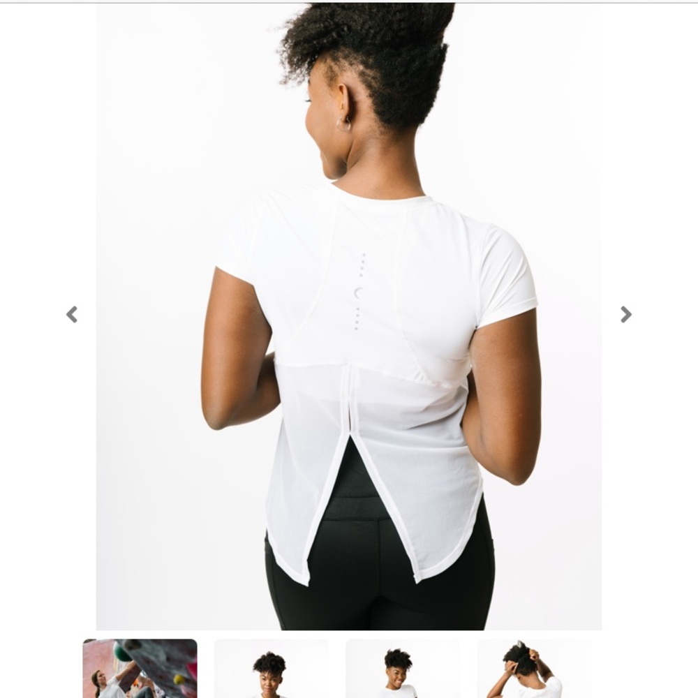 Zyia white split back tee